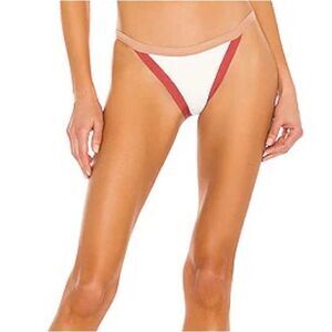 L*SPACE Vacay Ribbed Classic Bikini Bottoms Cream Colorblock Red Tan Size XS New
